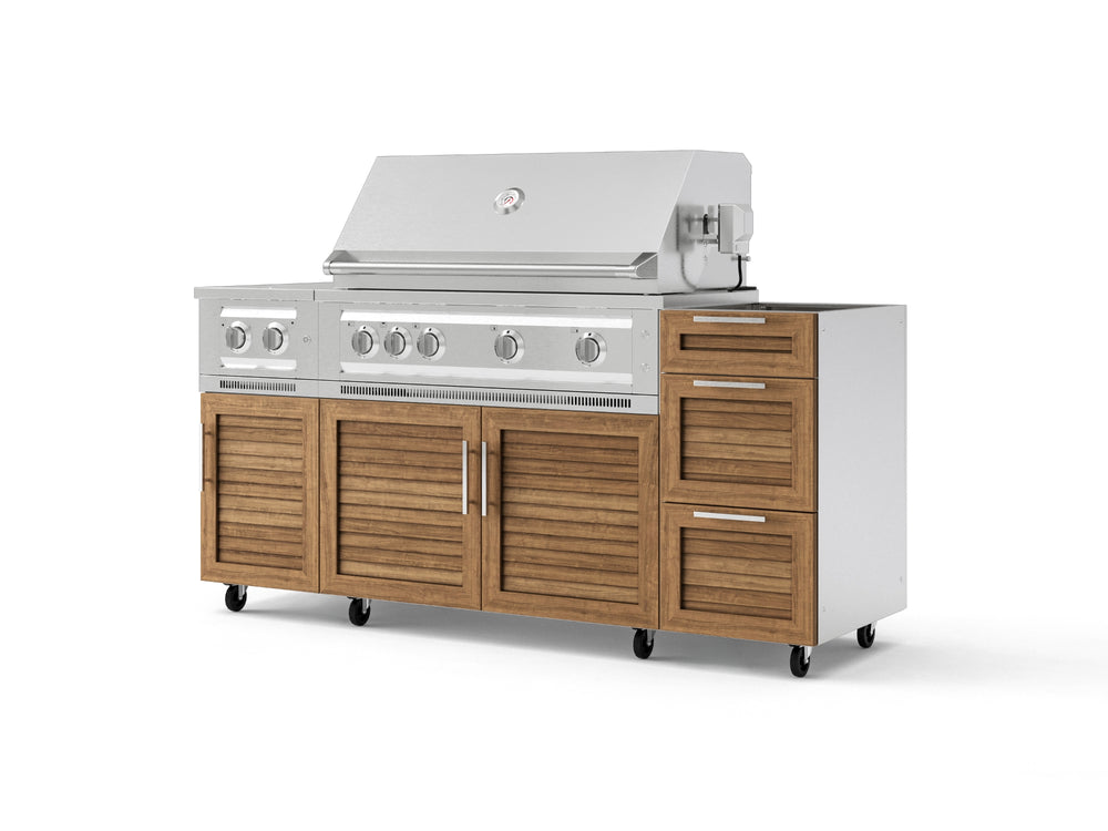 NewAge Outdoor Kitchens Outdoor Grill Island Stainless-Steel Louvered Doors 5-Piece Cabinet Set with Casters and 3-Drawer, Grill Cabinet, Dual Side Burner and Platinum Grill - (Liquid Propane) | Garage Giant