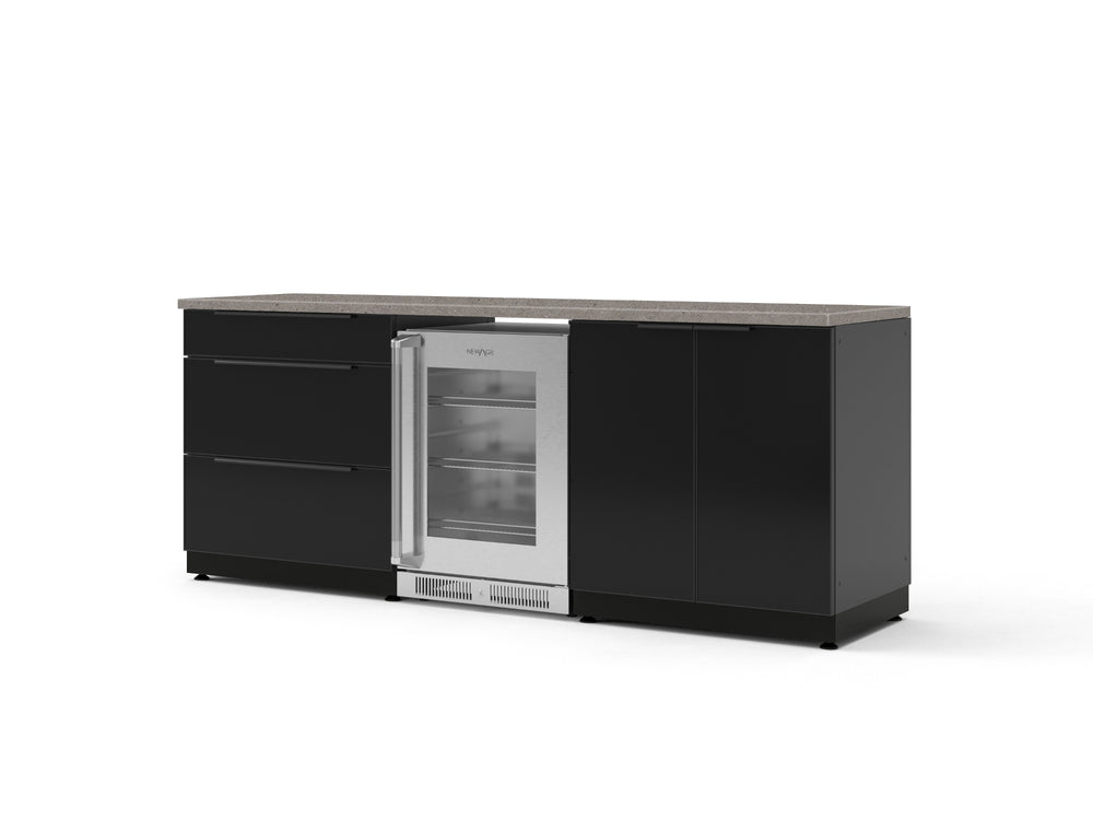 NewAge Outdoor Kitchens Aluminum 5-Piece Cabinet Set with 3-Drawer, 2-Door Cabinet, Countertops and Glass Door Fridge-73861-Garage Giant