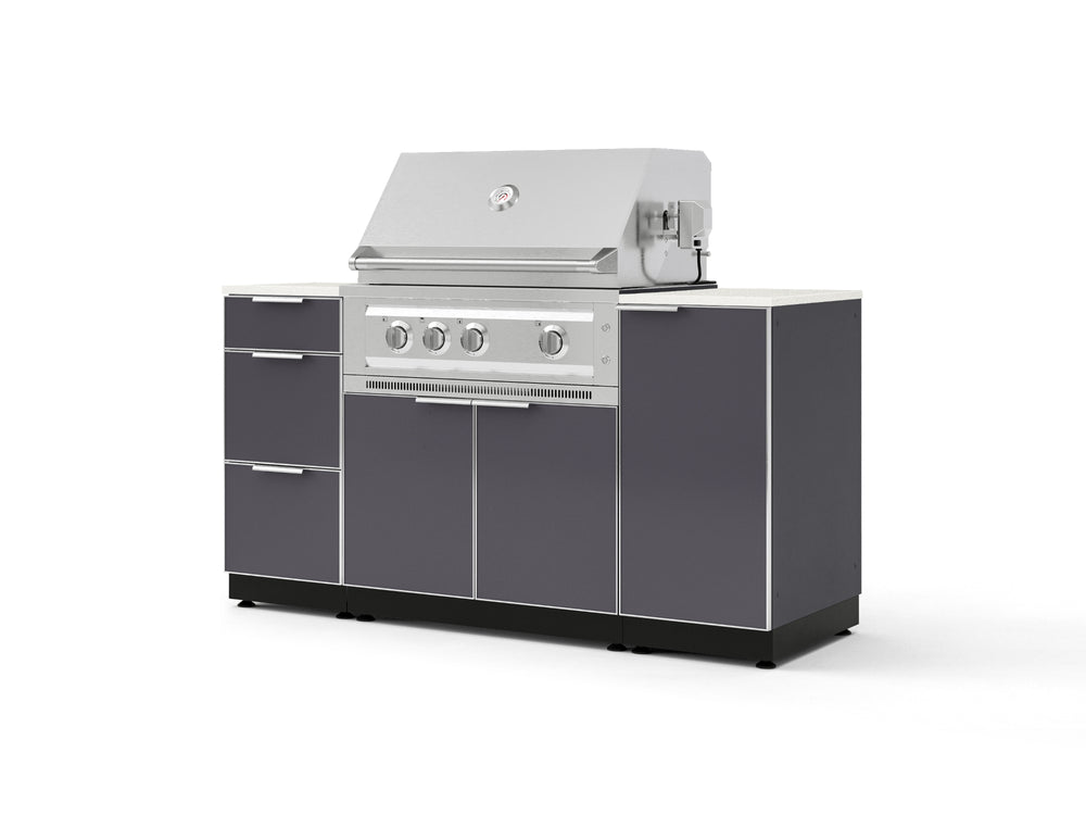 NewAge Outdoor Kitchens Outdoor Grill Island Aluminum 6-Piece Cabinet Set with 1 Door, 3 Drawer, Grill Cabinet, Platinum Grill and Dekton in Aeris Countertops - (Liquid Propane) | Garage Giant