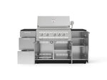 NewAge Outdoor Kitchens Outdoor Grill Island Stainless-Steel 6-Piece Cabinet Set with 1 Door, 3 Drawer, Grill Cabinet, Platinum Grill and Dekton in Sirius Countertops - (Liquid Propane) 