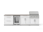 NewAge Outdoor Kitchens Stainless Steel 7-Piece Cabinet Set with 3-Drawer, Bar, Grill Cabinet, Performance Grill, Countertops, and Glass Door Fridge-73701-Garage Giant 