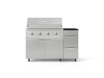 NewAge Outdoor Kitchens Outdoor Grill Island Stainless-Steel 4-Piece Cabinet Set with Casters and 3-Drawer, Grill Cabinet, Performance Grill and Dekton in Sirius Countertop - (Liquid Propane) 