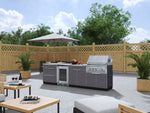 NewAge Outdoor Kitchens Aluminum 7-Piece Cabinet Set with 3-Drawer, Bar, Grill Cabinet, Platinum Grill, Countertops and Fridge-66558-Garage Giant 