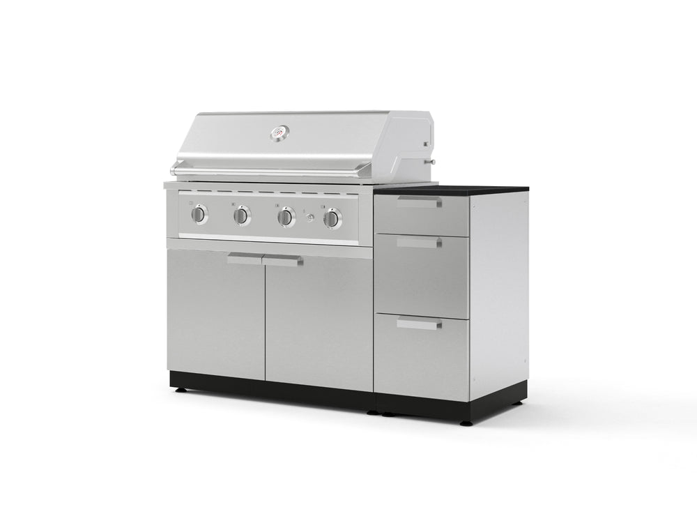 NewAge Outdoor Kitchens Outdoor Grill Island Stainless-Steel 4-Piece Cabinet Set with 3-Drawer, Grill Cabinet, Performance Grill and Dekton in Sirius Countertop - (Liquid Propane) | Garage Giant