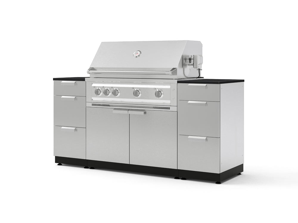 NewAge Outdoor Kitchens Outdoor Grill Island Stainless-Steel 6-Piece Cabinet Set with 3 Drawers, Grill Cabinet, Platinum Grill and Dekton in Sirius Countertops - (Natural Gas) | Garage Giant
