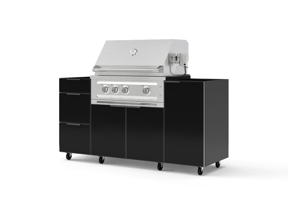 NewAge Outdoor Kitchens Outdoor Grill Island Aluminum 5-Piece Cabinet Set with Casters 1 Door, 3 Drawer, Grill Cabinet and Platinum Grill - (Liquid Propane) | Garage Giant