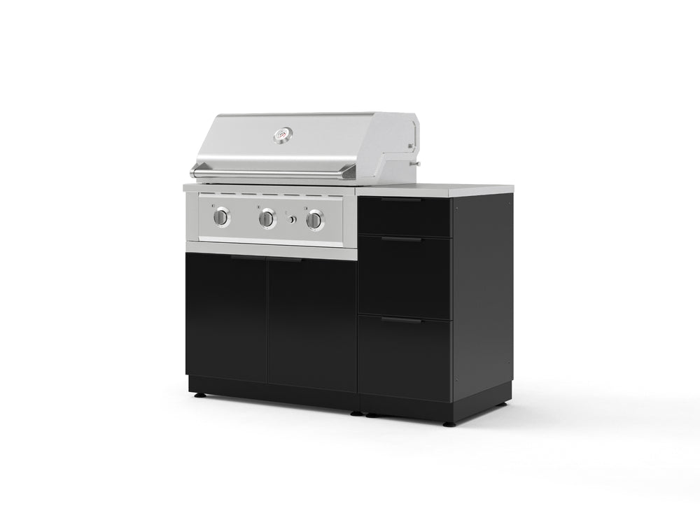 NewAge Outdoor Kitchens Outdoor Grill Island Aluminum 4-Piece Cabinet Set with 3-Drawer, Grill Cabinet, Performance Grill and Countertop | 76108