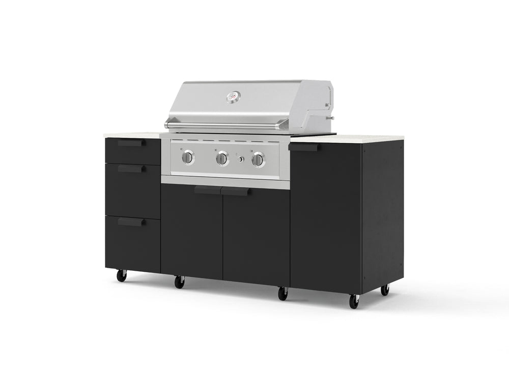 NewAge Outdoor Kitchens Outdoor Grill Island Stainless-Steel 6-Piece Cabinet Set with Casters 1 Door, 3 Drawer, Grill Cabinet, Performance Grill and Dekton in Aeris Countertops - (Liquid Propane) | Garage Giant