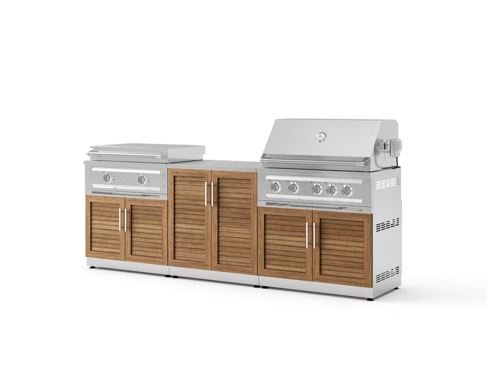 NewAge Outdoor Kitchens Stainless-Steel Louvered Doors 6-Piece Cabinet Set with Base, Grill Cabinet, Platinum Griddle and Countertop-75102-Garage Giant