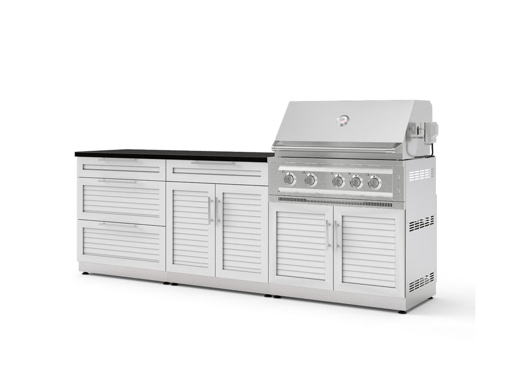 NewAge Outdoor Kitchens Stainless-Steel 5-Piece Cabinet Set with with 3-Drawer, Bar, Grill Cabinet, Platinum Grill and Countertop-73331-Garage Giant