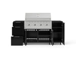 NewAge Outdoor Kitchens Outdoor Grill Island Aluminum 6-Piece Cabinet Set with Casters 1 Door, 3 Drawer, Grill Cabinet, Performance Grill and Dekton in Sirius Countertops - (Liquid Propane) 