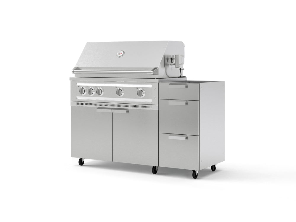 NewAge Outdoor Kitchens Outdoor Grill Island Stainless-Steel 3-Piece Cabinet Set with Casters and 3-Drawer, Grill Cabinet and Platinum Grill - (Liquid Propane) | Garage Giant