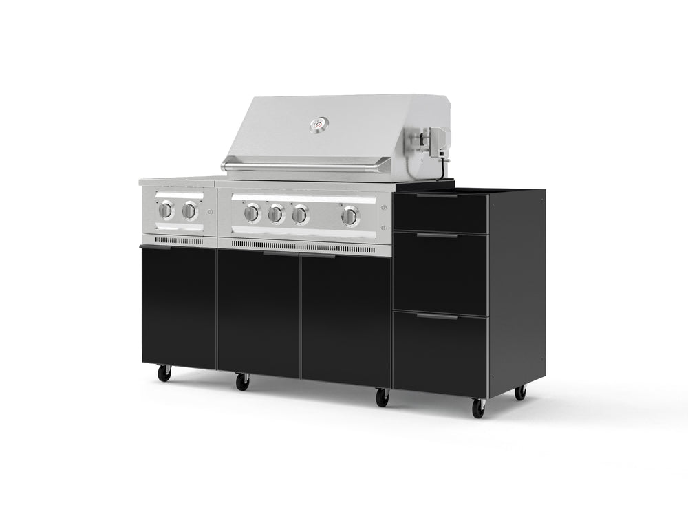 NewAge Outdoor Kitchens Outdoor Grill Island Aluminum 5-Piece Cabinet Set with Casters and 3-Drawer, Grill Cabinet, Dual Side Burner and Platinum Grill - (Liquid Propane) | Garage Giant