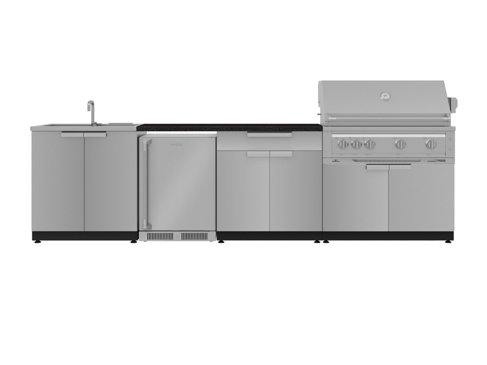 NewAge Outdoor Kitchens Stainless Steel 6-Piece Cabinet Set with Sink, Bar, Grill Cabinet, Platinum Grill, Countertop and Fridge-72002-Garage Giant