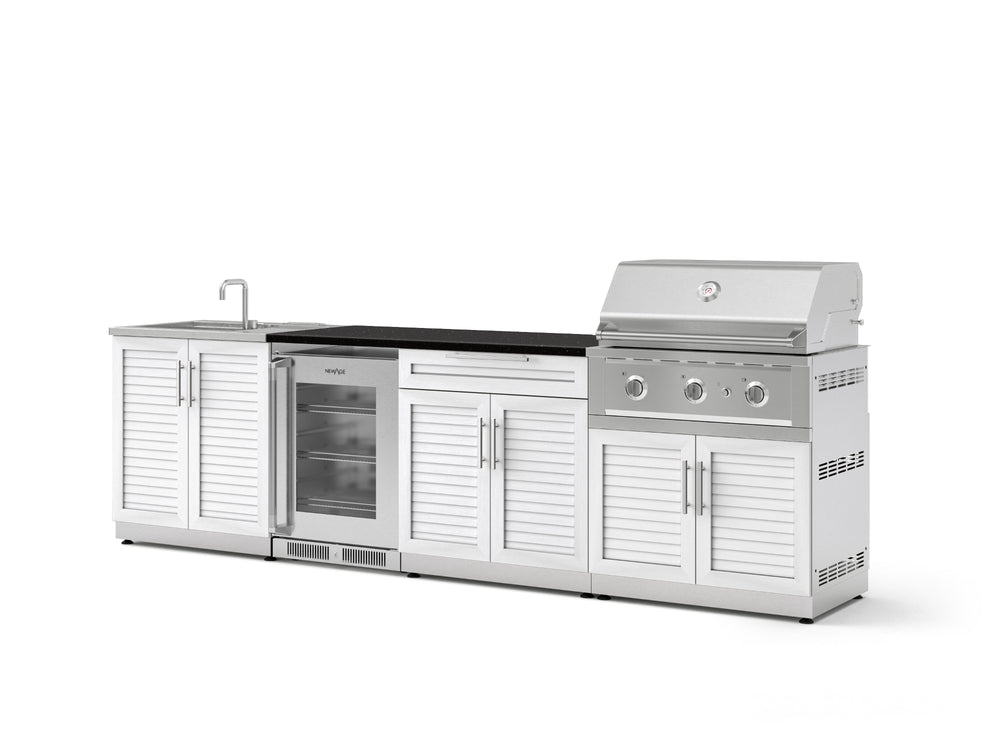 NewAge Outdoor Kitchens Stainless Steel 6-Piece Cabinet Set with Sink, Bar, Grill Cabinet, Performance Grill, Countertop and Glass Door Fridge-73770-Garage Giant
