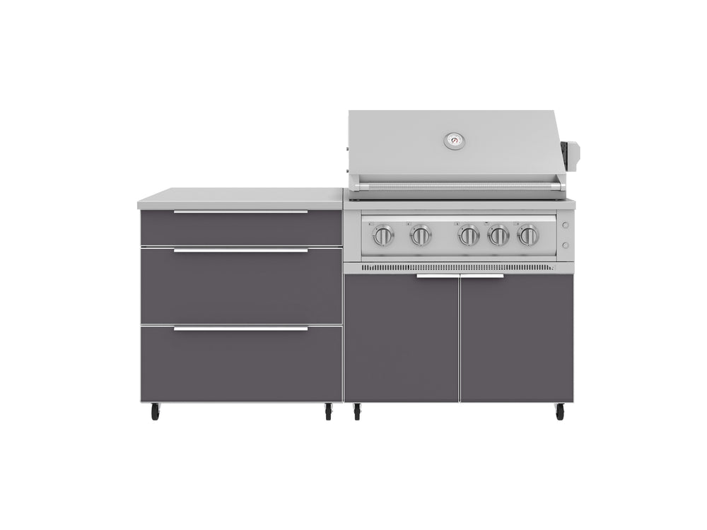 NewAge Outdoor Kitchens Aluminum 4-Piece Cabinet Set with Casters and 3 Drawer, Grill Cabinet, Platinum Grill, Countertop-72205-Garage Giant