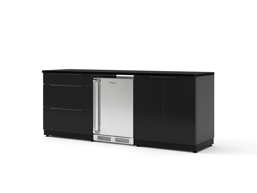 NewAge Outdoor Kitchens Aluminum 5-Piece Cabinet Set with 3-Drawer, 2-Door Cabinet, Countertops and Stainless Steel Door Fridge-73854-Garage Giant