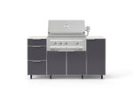 NewAge Outdoor Kitchens Outdoor Grill Island Aluminum 6-Piece Cabinet Set with Casters 1 Door, 3 Drawer, Grill Cabinet, Platinum Grill and Dekton in Aeris Countertops - (Liquid Propane) 