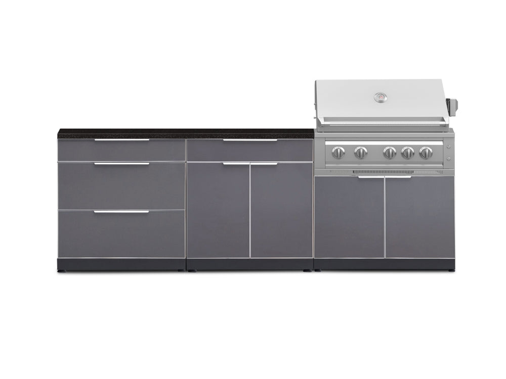 NewAge Outdoor Kitchens Aluminum 5-Piece Cabinet Set With 3 Drawer, Bar, Grill Cabinet, Platinum Grill and Countertop-71163-Garage Giant