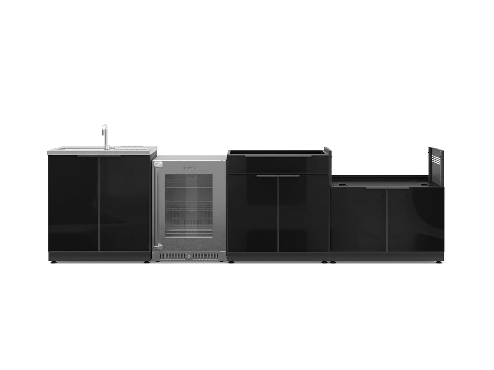 NewAge Outdoor Kitchens Aluminum 4-Piece Cabinet Set with Sink, Bar, Grill Cabinet and Stainless Steel Door Fridge-71474-Garage Giant