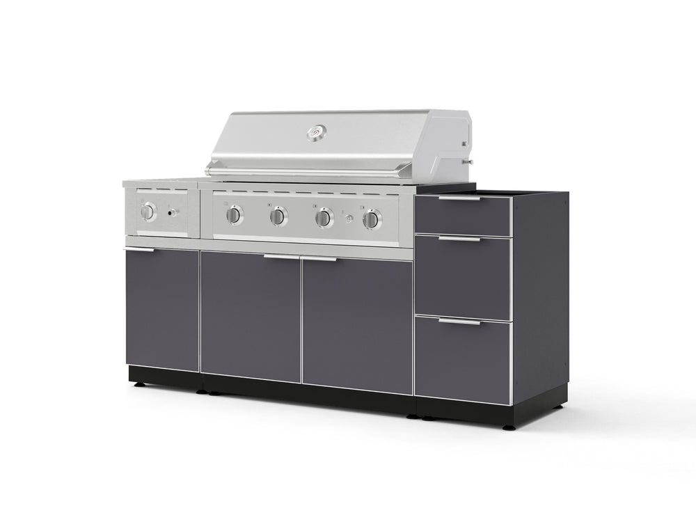 NewAge Outdoor Kitchens Outdoor Grill Island Aluminum 6-Piece Cabinet Set with 3-Drawer, Grill Cabinet, Performance Grill, Side Burner and Countertop - (Liquid Propane) | Garage Giant