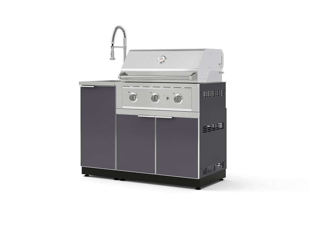 NewAge Outdoor Kitchens Outdoor Grill Island Aluminum 3-Piece Cabinet Set with Sink, Grill Cabinet and Performance Grill-75333-Garage Giant