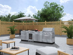 NewAge Outdoor Kitchens Stainless Steel 7-Piece Cabinet Set with 3-Drawer, Bar, Grill Cabinet, Performance Grill, Countertops and Fridge-66585-Garage Giant 