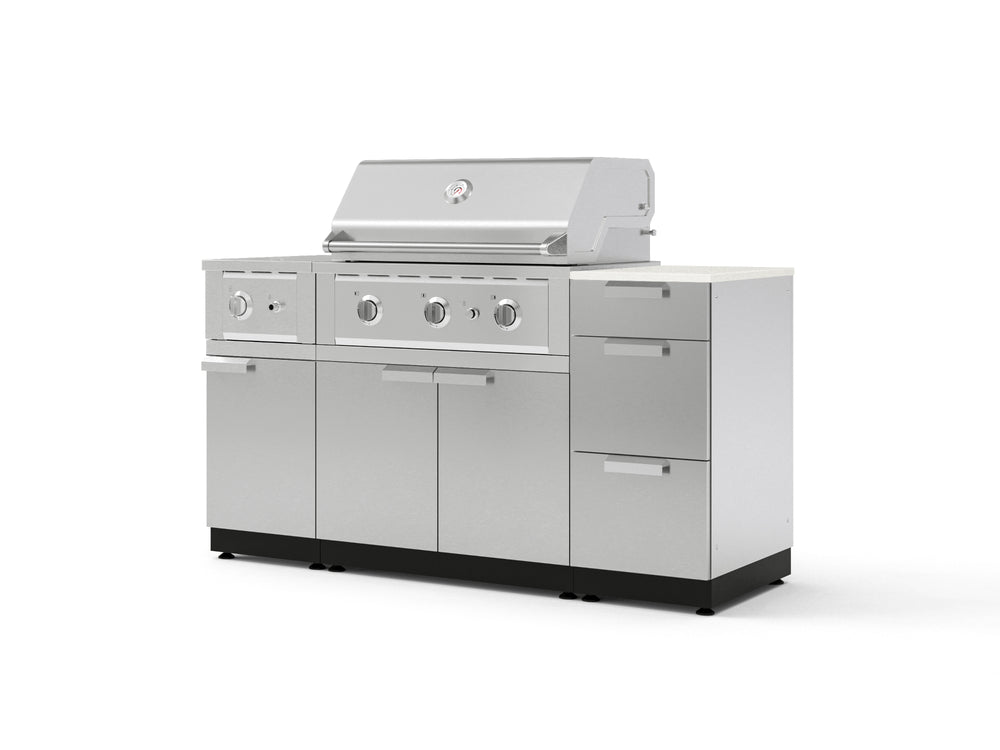 NewAge Outdoor Kitchens Outdoor Grill Island Stainless-Steel 6-Piece Cabinet Set with 3-Drawer, Grill Cabinet, Performance Grill, Side Burner and Dekton in Aeris Countertop - (Natural Gas) | Garage Giant