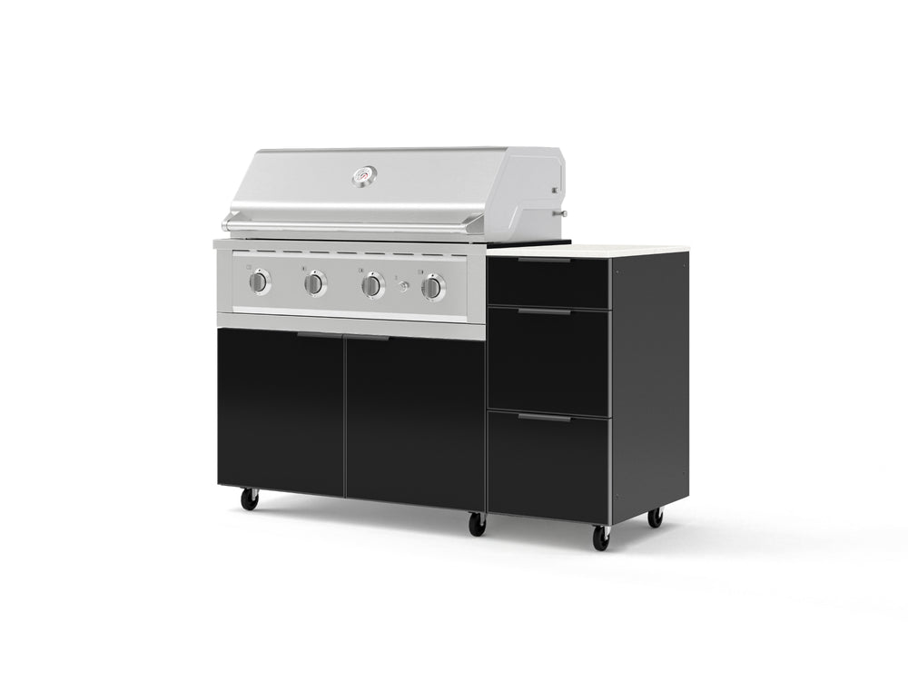 NewAge Outdoor Kitchens Outdoor Grill Island Aluminum 4-Piece Cabinet Set with Casters and 3-Drawer, Grill Cabinet, Performance Grill and Dekton in Aeris Countertop - (Liquid Propane) | Garage Giant