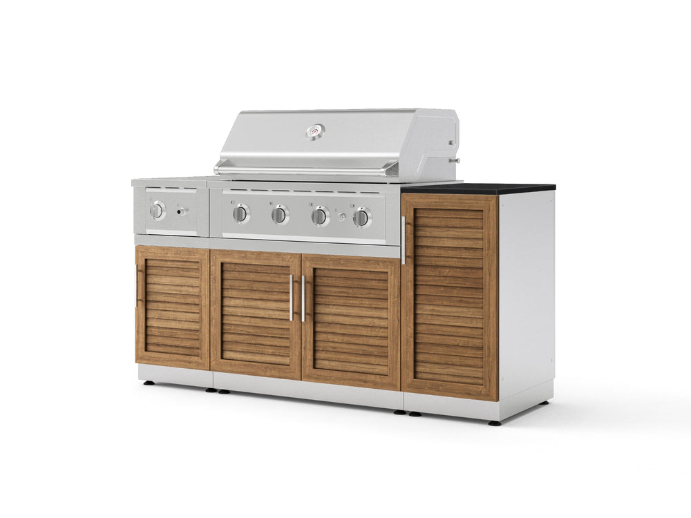 NewAge Outdoor Kitchens Outdoor Grill Island Stainless-Steel Louvered Doors 6-Piece Cabinet Set with 1-Door, Grill Cabinet, Performance Grill, Side Burner and Dekton in Sirius Countertop - (Natural Gas) | Garage Giant