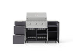 NewAge Outdoor Kitchens Outdoor Grill Island Aluminum 6-Piece Cabinet Set with Casters 1 Door, 3 Drawer, Grill Cabinet, Performance Grill and Dekton in Aeris Countertops - (Liquid Propane) 
