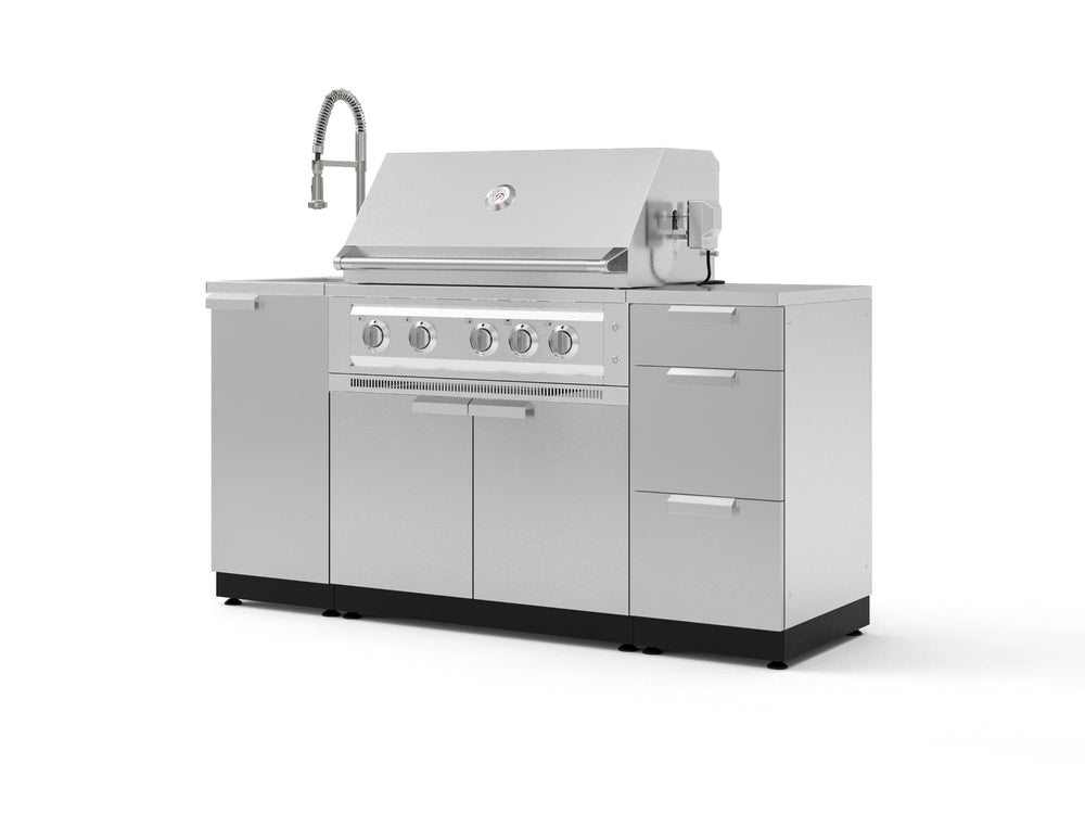 NewAge Outdoor Kitchens Outdoor Grill Island Stainless-Steel 5-Piece Cabinet Set with Sink, 3 Drawer, Grill Cabinet, Platinum Grill and Stainless Steel Countertop-75569-Garage Giant