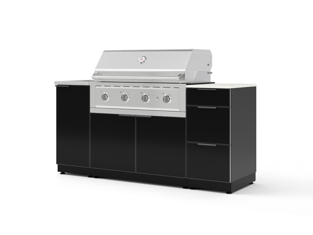 NewAge Outdoor Kitchens Outdoor Grill Island Aluminum 5-Piece Cabinet Set with Sink, 3 Drawer, Grill Cabinet, Performance Grill and Stainless Steel Countertop - (Liquid Propane) | Garage Giant