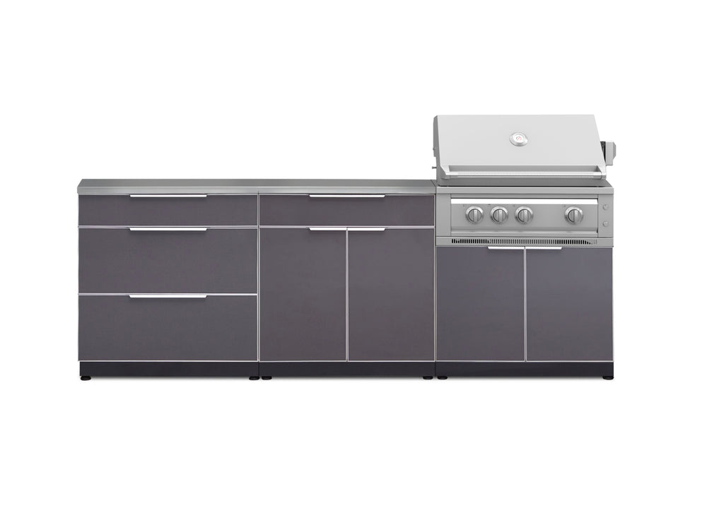 NewAge Outdoor Kitchens Aluminum 5-Piece Cabinet Set With 3 Drawer, Bar, Grill Cabinet, Platinum Grill and Countertop-71045-Garage Giant