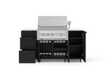 NewAge Outdoor Kitchens Outdoor Grill Island Stainless-Steel 6-Piece Cabinet Set with Casters 1 Door, 3 Drawer, Grill Cabinet, Platinum Grill and Dekton in Aeris Countertops - (Liquid Propane) 