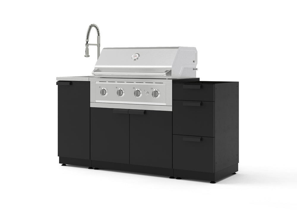 NewAge Outdoor Kitchens Outdoor Grill Island Stainless-Steel 5-Piece Cabinet Set with Sink, 3 Drawer, Grill Cabinet, Performance Grill and Stainless Steel Countertop - (Liquid Propane) | Garage Giant