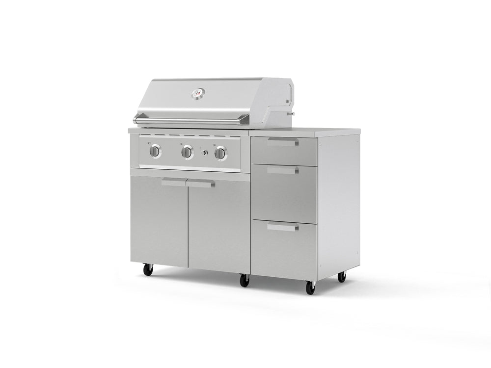 NewAge Outdoor Kitchens Outdoor Grill Island Stainless-Steel 4-Piece Cabinet Set with Casters and 3-Drawer, Grill Cabinet, Performance Grill, Countertop | 74842