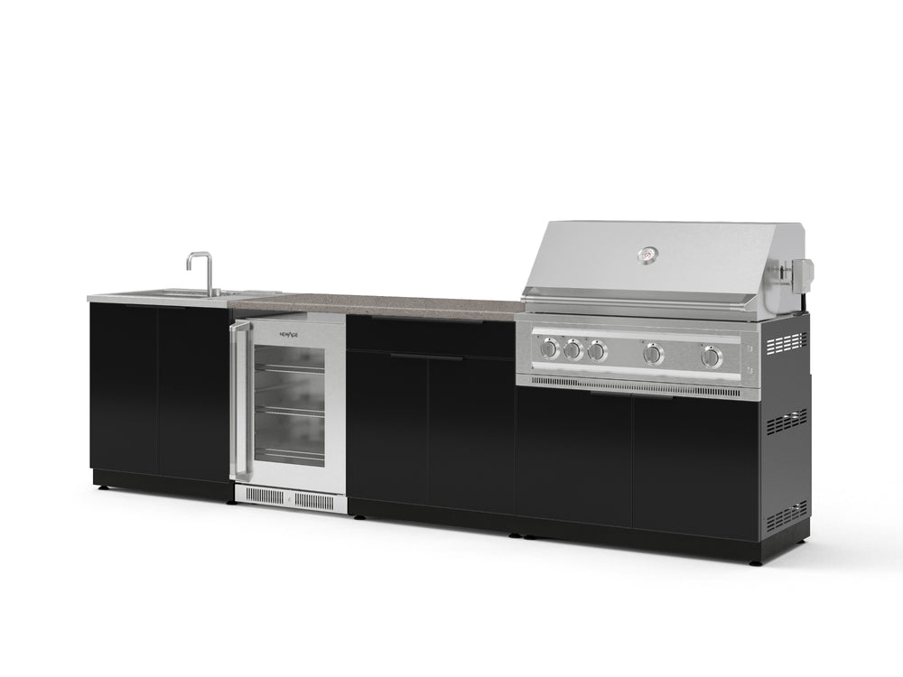 NewAge Outdoor Kitchens Aluminum 6-Piece Cabinet Set with Sink, Bar, Grill Cabinet, Platinum Grill, Countertop and Glass Door Fridge-73805-Garage Giant