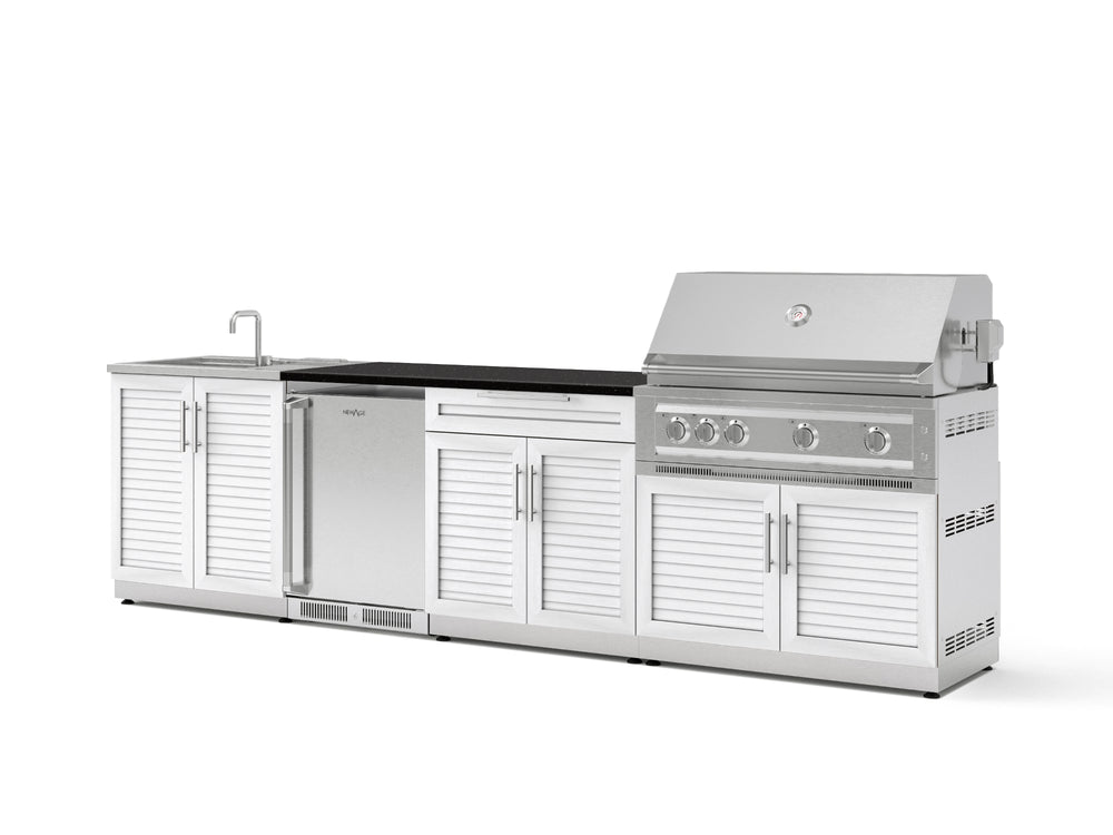 NewAge Outdoor Kitchens Stainless Steel 6-Piece Cabinet Set with Sink, Bar, Grill Cabinet, Platinum Grill, Countertop and Stainless Steel Door Fridge-73769-Garage Giant