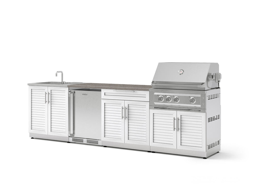 NewAge Outdoor Kitchens Stainless Steel 6-Piece Cabinet Set with Sink, Bar, Grill Cabinet, Platinum Grill, Countertop and Stainless Steel Door Fridge-73836-Garage Giant