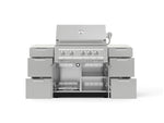 NewAge Outdoor Kitchens Outdoor Grill Island Stainless-Steel 6-Piece Cabinet Set with 3 Drawers, Grill Cabinet, Platinum Grill and Dekton in Aeris Countertops - (Liquid Propane) 