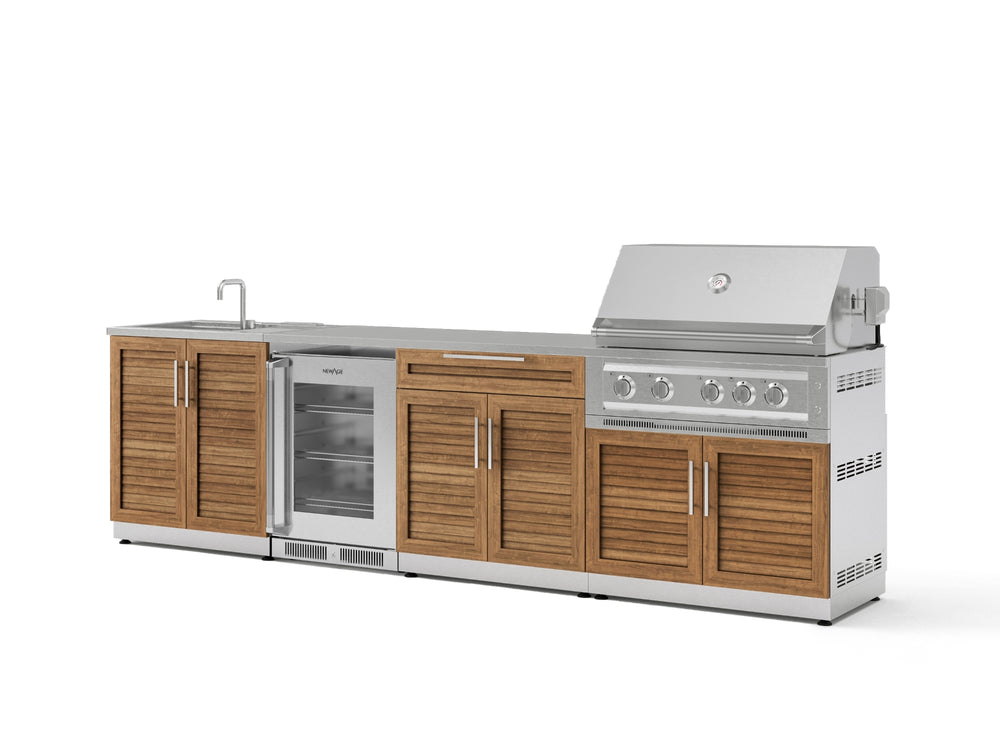 NewAge Outdoor Kitchens Stainless Steel 6-Piece Cabinet Set with Sink, Bar, Grill Cabinet, Platinum Grill, Countertop and Fridge-66395-Garage Giant