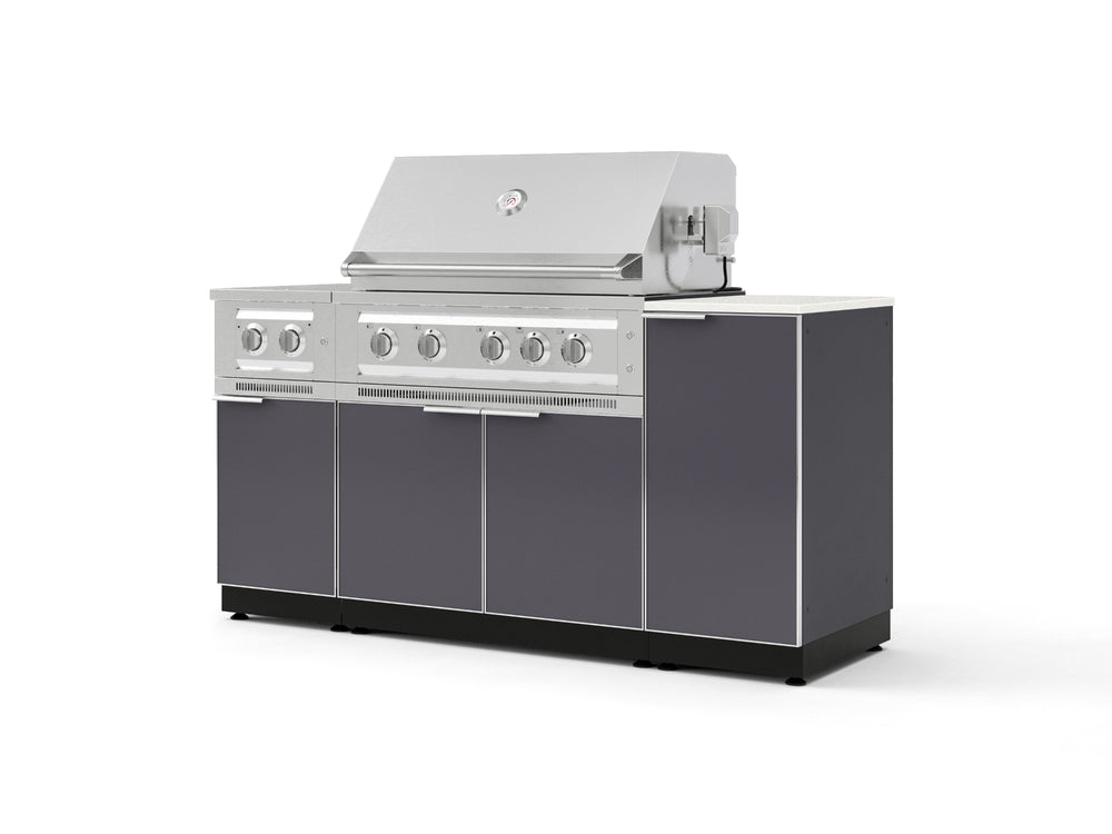 NewAge Outdoor Kitchens Outdoor Grill Island Aluminum 6-Piece Cabinet Set with 1-Door, Grill Cabinet, Platinum Grill, Dual Side Burner and Dekton in Aeris Countertop - (Natural Gas) | Garage Giant