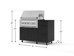 NewAge Outdoor Kitchens Outdoor Grill Island Stainless-Steel 4-Piece Cabinet Set with Casters and 3-Drawer, Grill Cabinet, Platinum Grill and Dekton in Sirius Countertop - (Liquid Propane) 