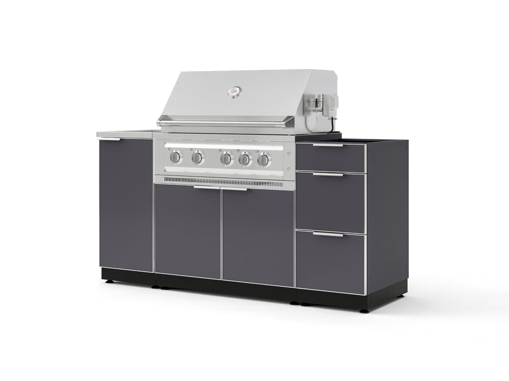 NewAge Outdoor Kitchens Outdoor Grill Island Aluminum 5-Piece Cabinet Set with Sink, 3 Drawer, Grill Cabinet, Platinum Grill and Stainless Steel Countertop - (Natural Gas) | Garage Giant