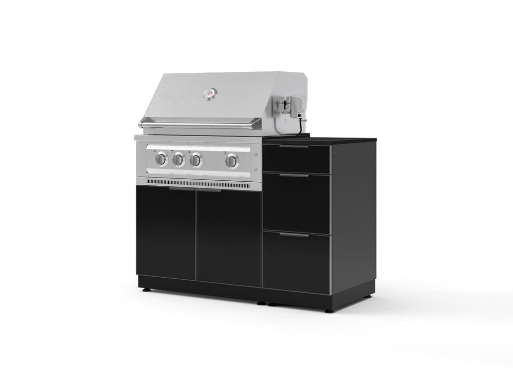 NewAge Outdoor Kitchens Outdoor Grill Island Aluminum 4-Piece Cabinet Set with 3-Drawer, Grill Cabinet, Platinum Grill and Dekton in Sirius Countertop - (Liquid Propane) | Garage Giant