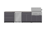 NewAge Outdoor Kitchens Aluminum 7-Piece Cabinet Set with 3-Drawer, Bar, Grill Cabinet, Platinum Grill, Countertops and Fridge-71904-Garage Giant 