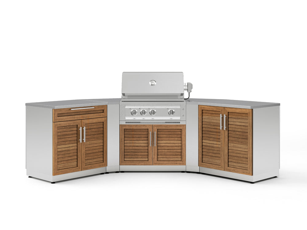NewAge Outdoor Kitchens Stainless Steel 7-Piece Cabinet Set with 2 Door, Bar, Corner, Grill Cabinet, Platinum Grill, and Countertops | 71018