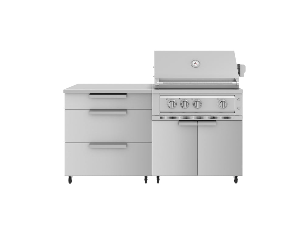 NewAge Outdoor Kitchens Stainless Steel 4-Piece Cabinet set with Casters and 3 Drawer, Grill Cabinet, Platinum Grill, Countertop-72216-Garage Giant