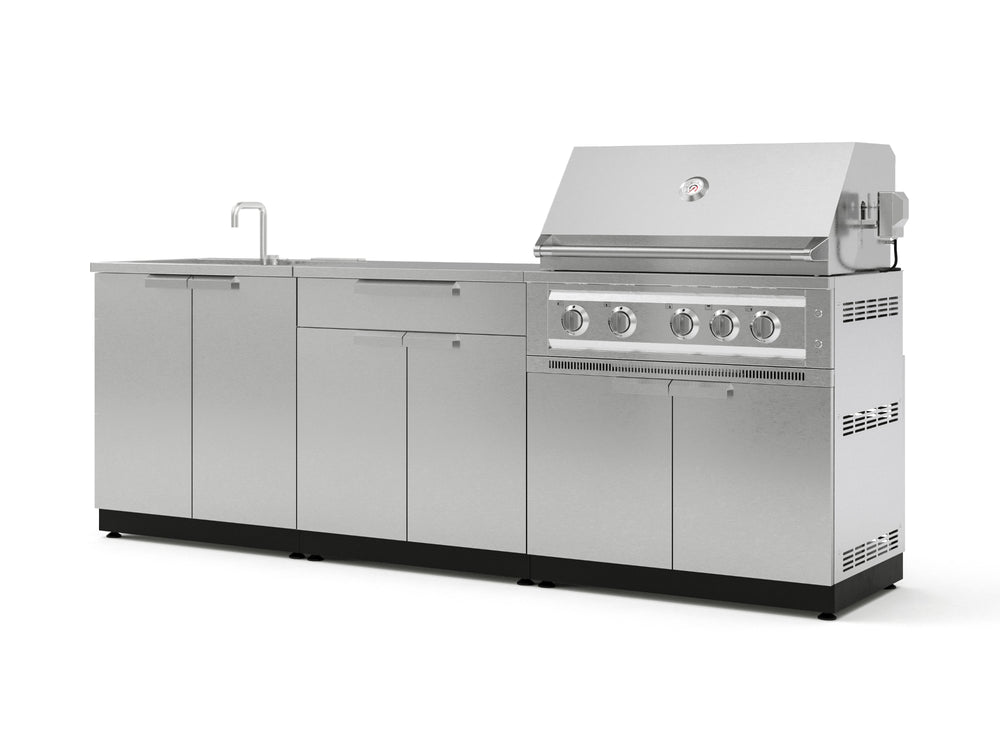 NewAge Outdoor Kitchens Stainless Steel 5-Piece Cabinet Set with Bar, Sink, Grill Cabinet, Platinum Grill, and Countertop-71103-Garage Giant
